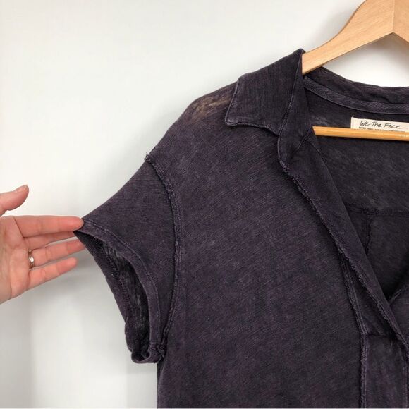We the Free by FP The Posh Polo Tee Linen Blend Purple XS - Picture 4 of 9